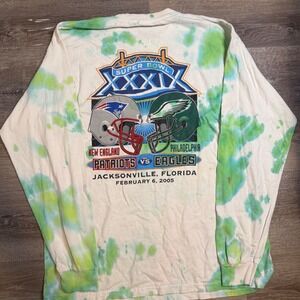 Vintage Super Bowl XXXIX 2005 Patriots vs Eagles Tie Dye Long Sleeve Shirt XL